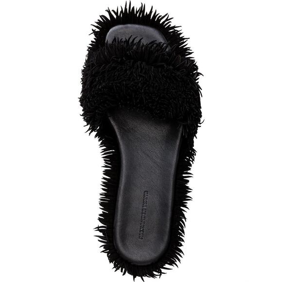 Alexander Wang Josie Black Suede Fringe Flat Sandals Size 8...
